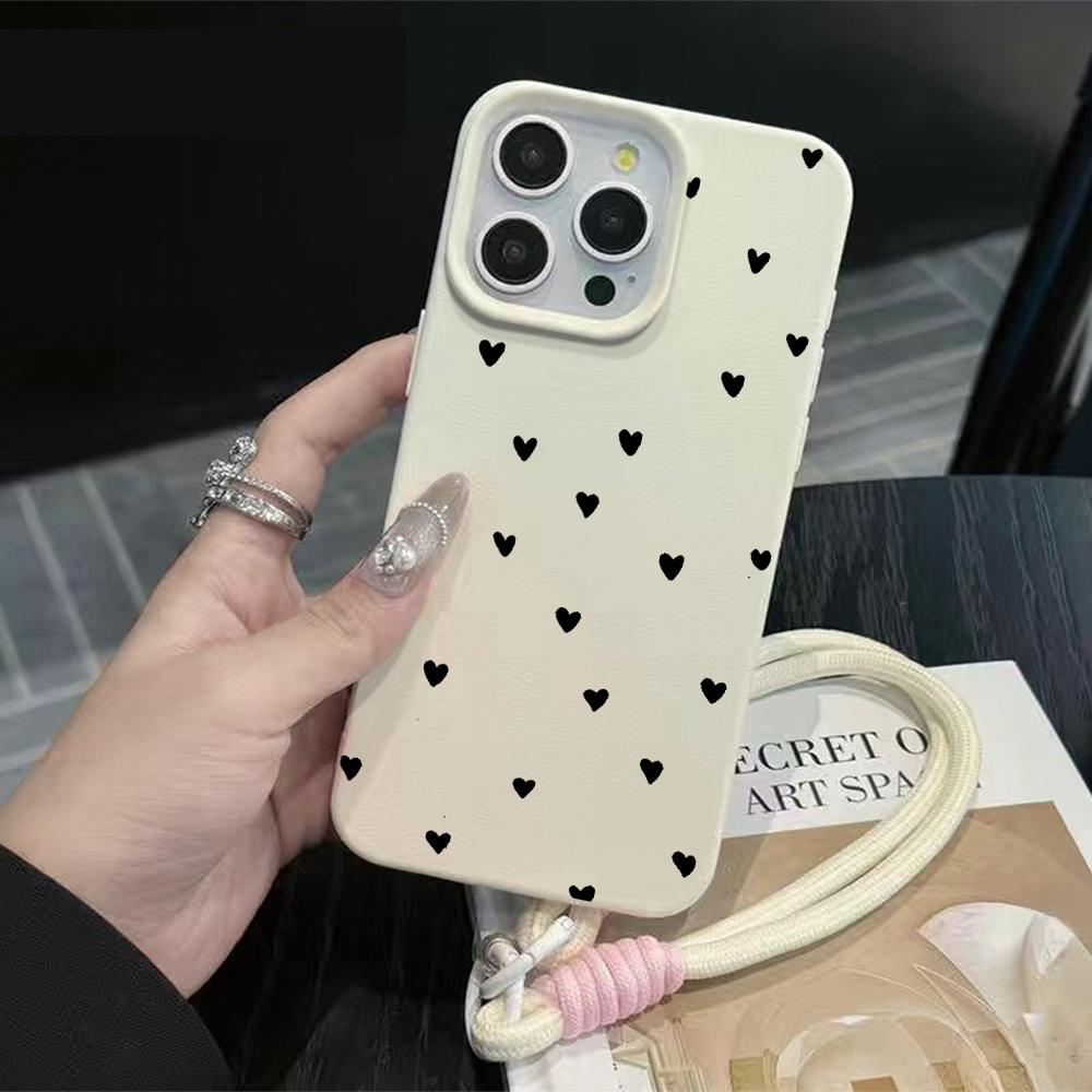 Phone Cases Leather - Black Heart Strap Rope Phone Case