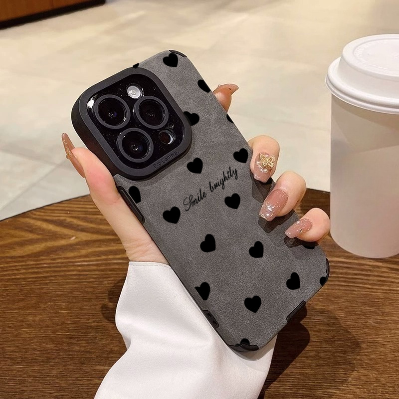Phone Cases Leather - New Luxury Black Love Heart Soft