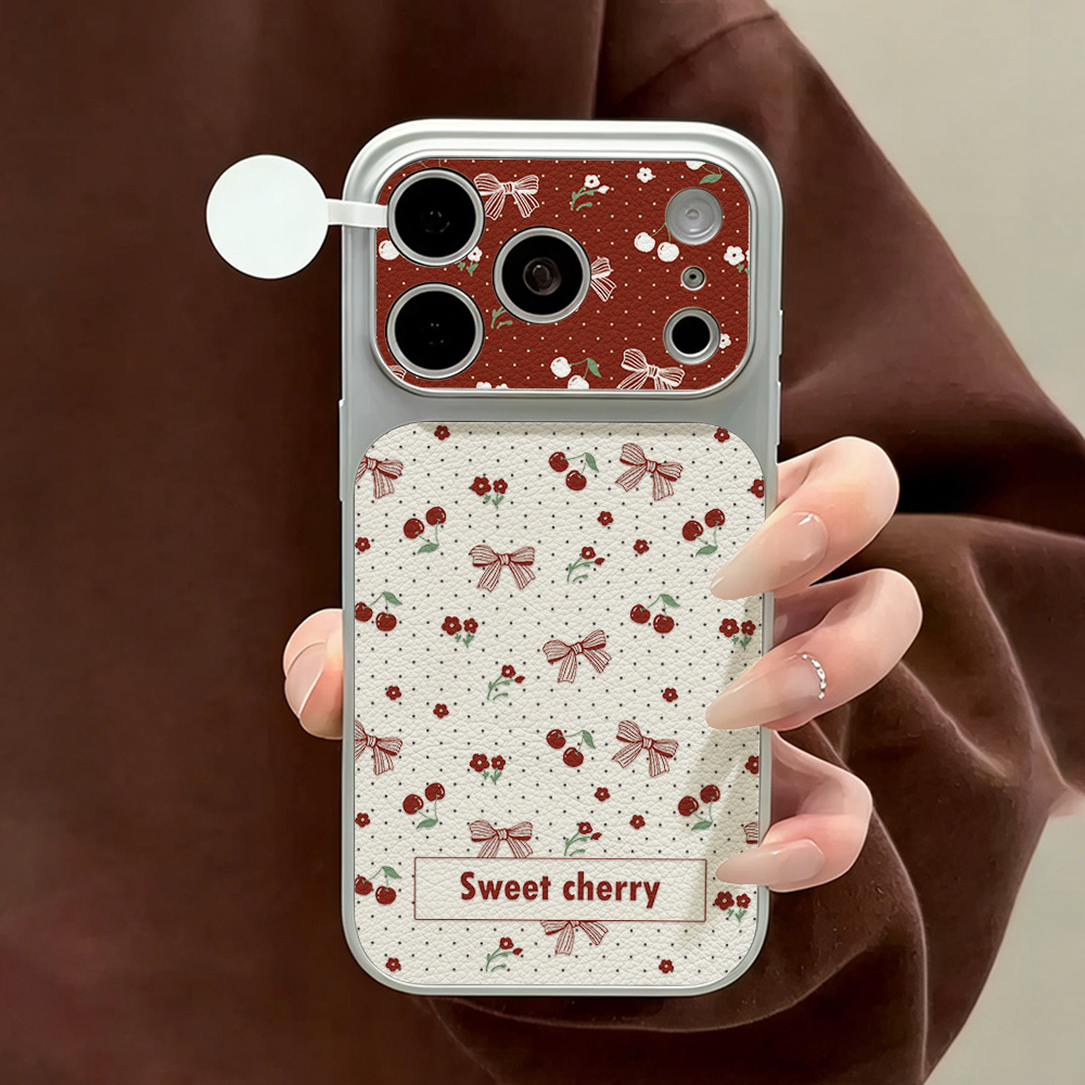 Phone Cases Leather - Sweet Cherry Bow Leather Phone Case