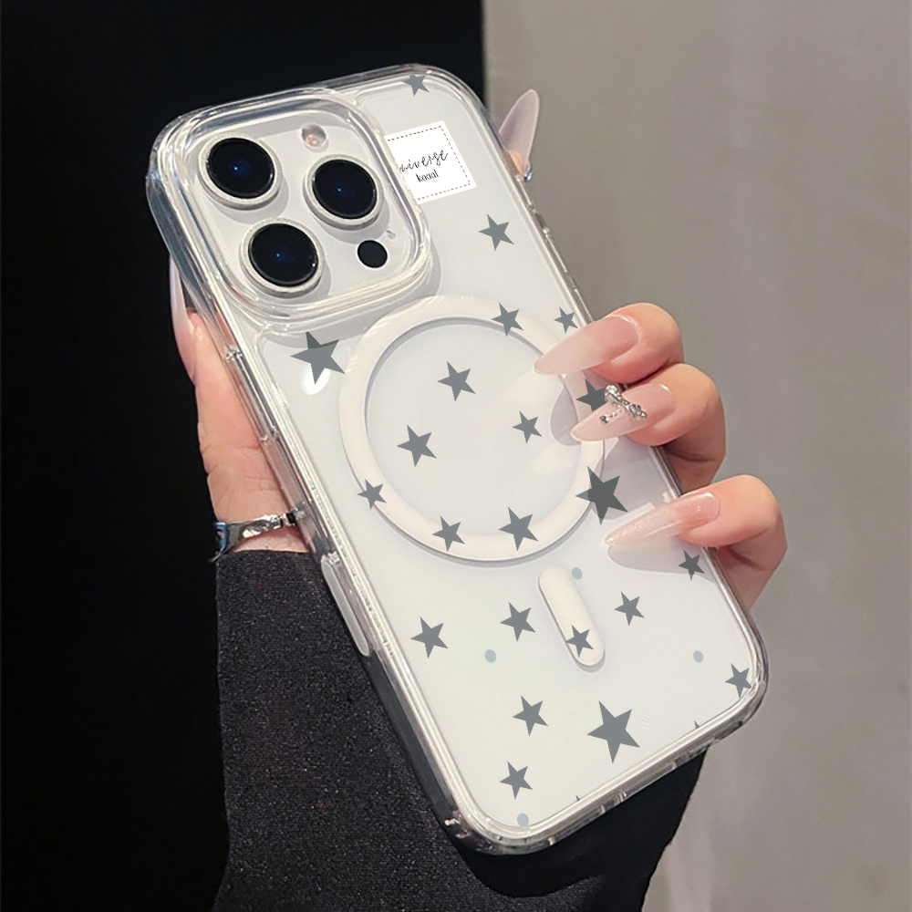 Phone Cases Clear - Grey Star Print magnetic Clear Phone