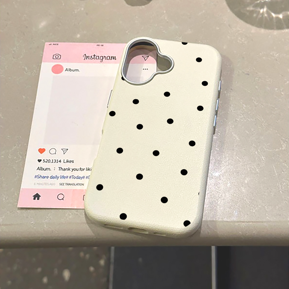 Phone Cases Leather - Minimalist Black Polka Dot Phone Case